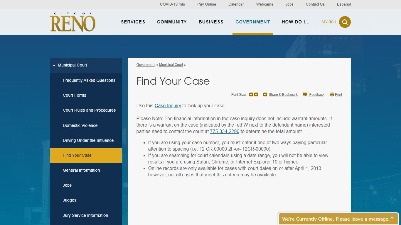 Find Your Case | City of Reno