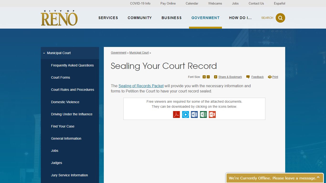 Sealing Your Court Record | City of Reno
